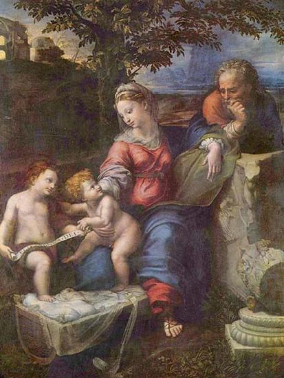 RAFFAELLO Sanzio Hl. Familie unter der Eiche, mit Johannes dem Taufer Spain oil painting art